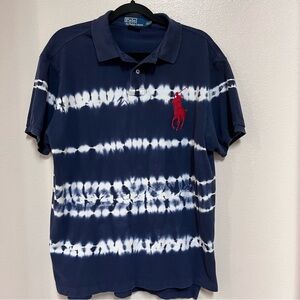 Polo Ralph Lauren Polo Shirt Mens XL Blue & White Tie-Dye Big Pony Custom Fit